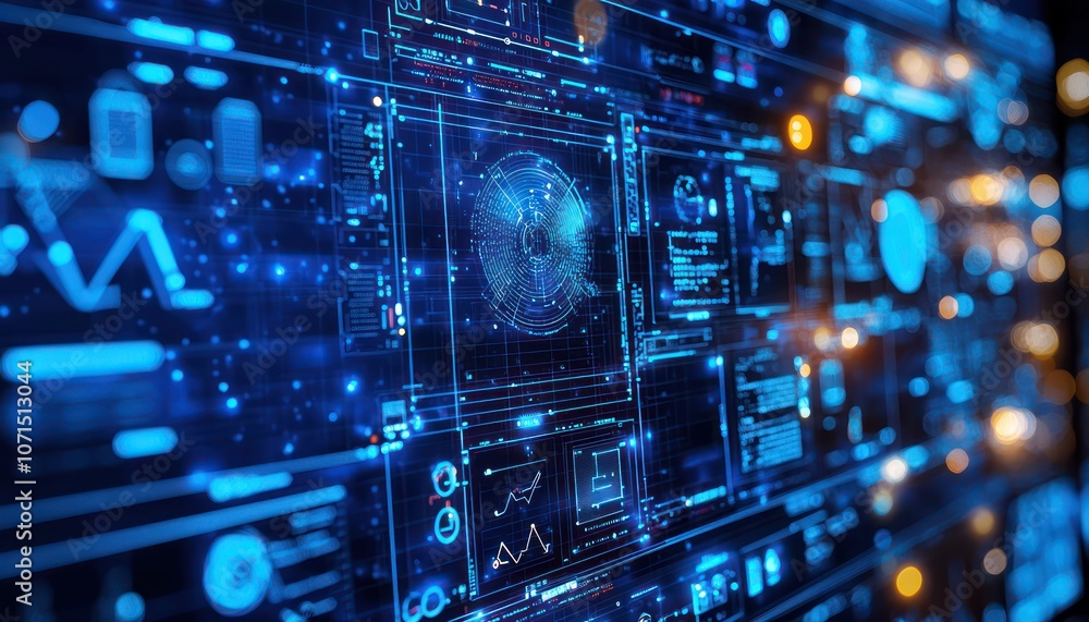 Obraz premium Computer screen with NLP interface handling multiple languages, themed in blue.