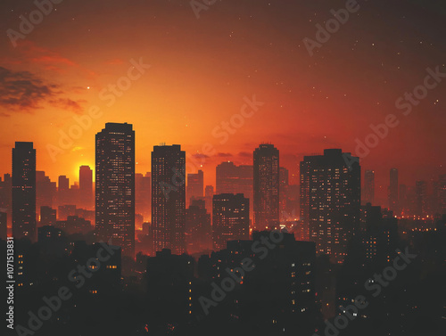 city skyline at sunset