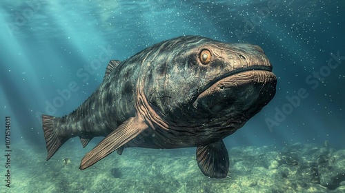 Explore the massive dunkleosteus in a prehistoric ocean discovering its impressive armor and ancient habitat photo