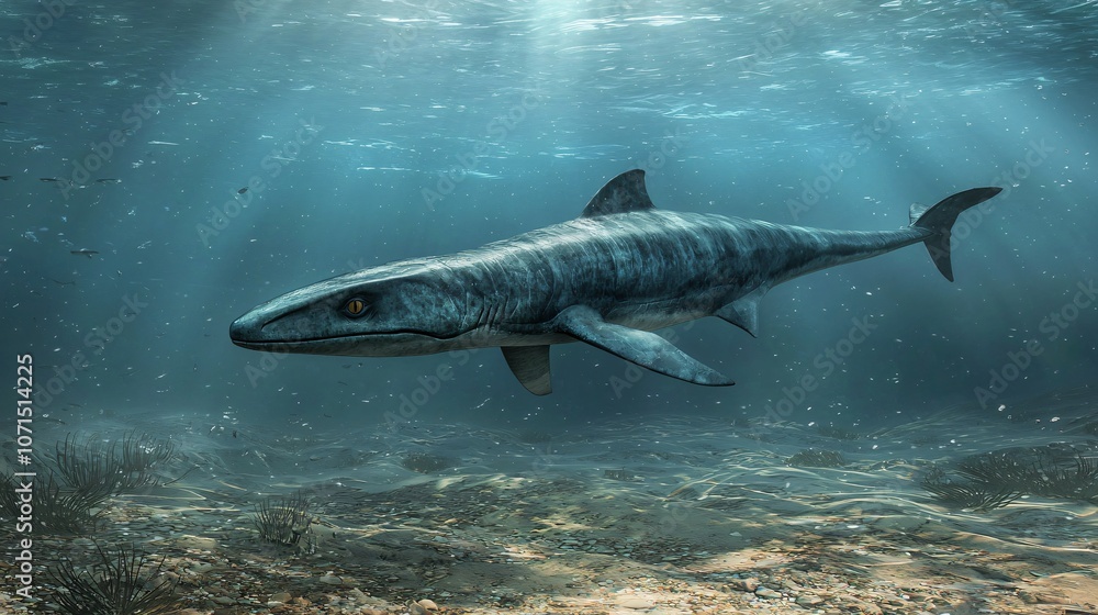 Fototapeta premium Explore the graceful ichthyosaurus gliding underwater with its streamlined body in ancient oceans