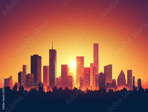city skyline at sunset