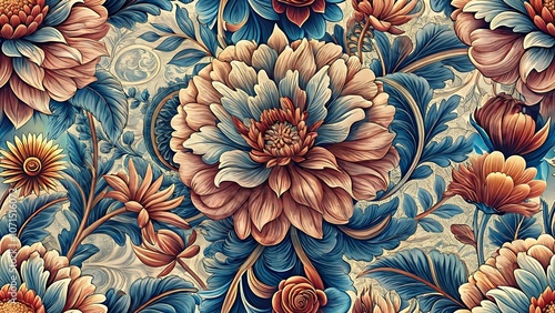 Vintage ornamental flowers pattern background