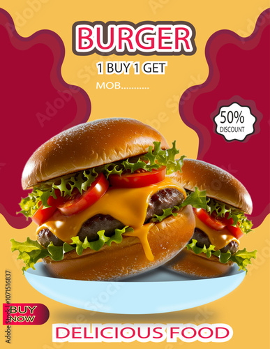 A delicious burger crafted with [highlight key features, e.g., juicy beef patty, fresh veggies, and melted cheese] for a satisfying flavor.