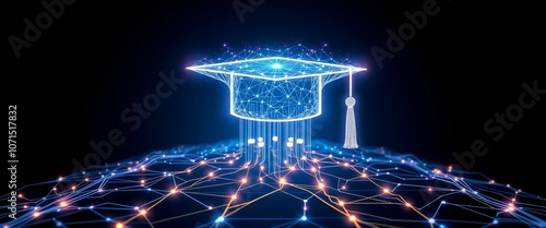 Digital Graduation Cap Symbolizes Online Education and Technological Advancement.