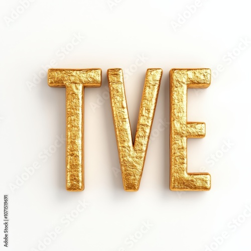 Golden letters spelling out 'TVE' against a white background. photo