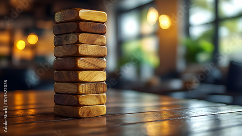 Wooden Blocks Stacked on Ta...