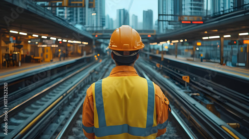 Illustration of Engineer Overseeing Railway Tracks