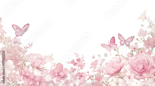 Fototapeta Naklejka Na Ścianę i Meble -  PNG Butterflies with pink and white lace illustration butterfly flowers.