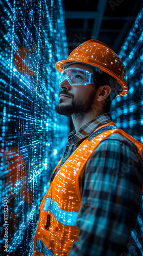 Illustration - Industrial Engineer in AR Goggles, Server Room, Innovation