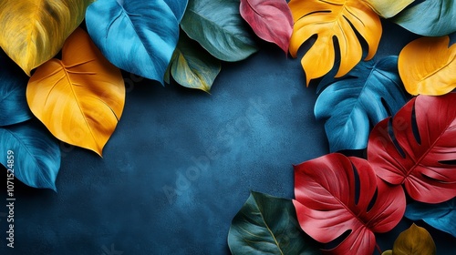 Vibrant Tropical Leaves on Dark Background