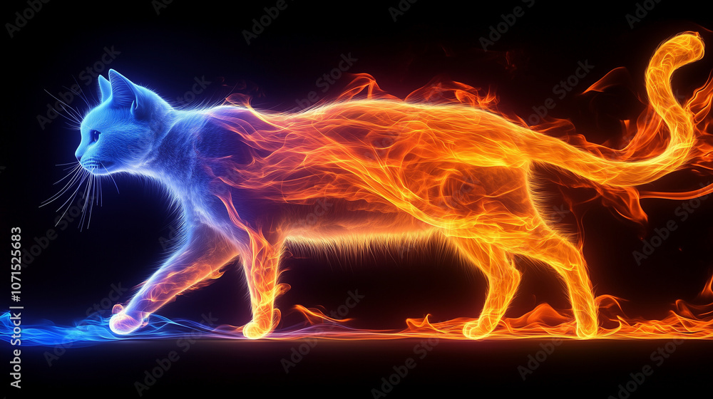 Fototapeta premium A neon fire cat