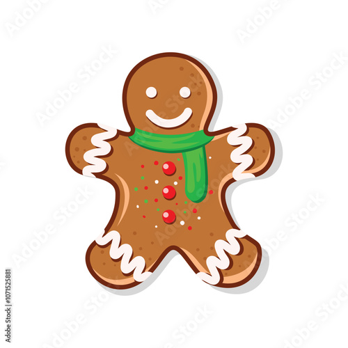 Gingerbread man with green scarf 
vector isolated on white background, stylish vector illustration that can be used to design Christmas greeting cards or all your design needs with a Christmas theme