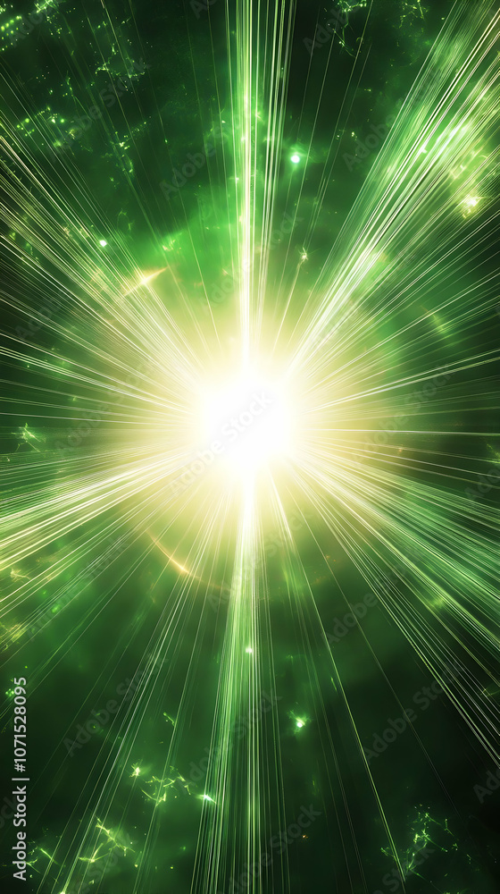 Obraz premium Abstract Background - Green Light Rays Burst Illustration