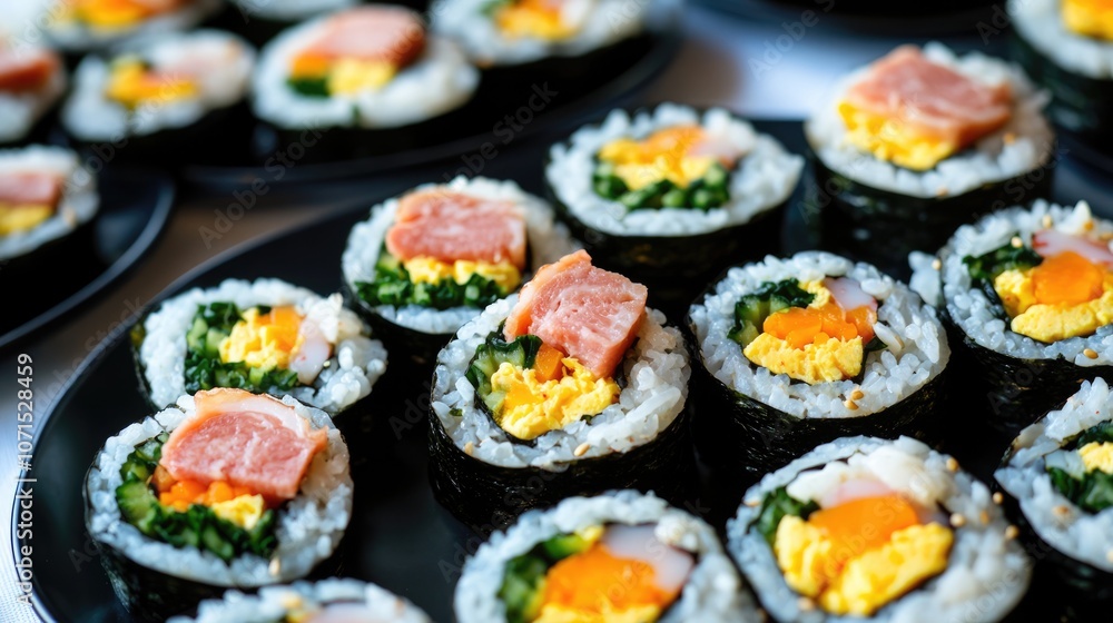 Close Up of Korean Gimbap, Traditional Rice Rolls Close Up of Korean Gimbap, Traditional Rice Rolls