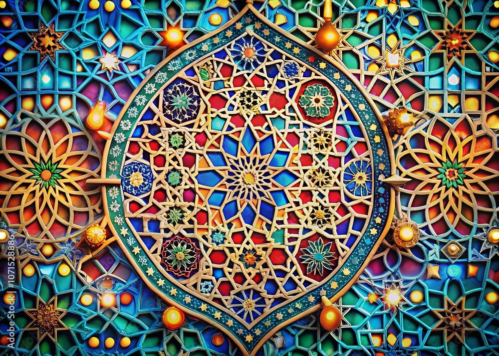 Moroccan Eid Mubarak Seamless Pattern AI Photo - Arabic Watercolor Lines