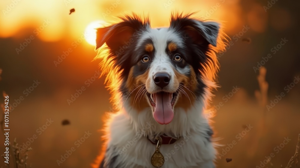 A dog sitting in a field with its tongue out A dog sitting in a field with its tongue out