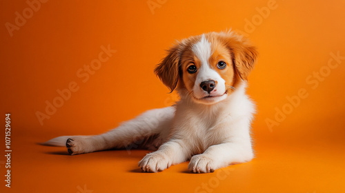 Adorable Puppy on Orange Background photo