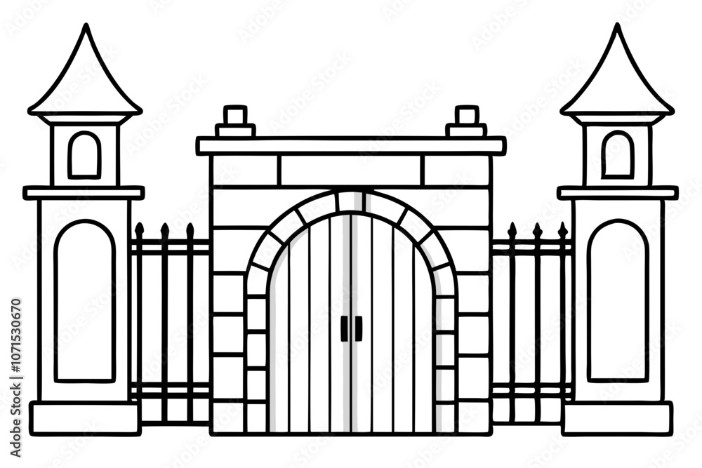 Fototapeta premium School gate line art vector illustration 