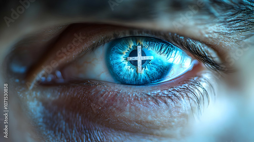 Close Up Blue Eye With Cros...
