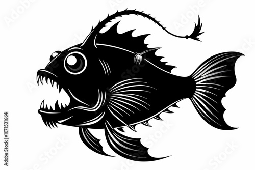 anglerfish fish silhouette vector black on a white background