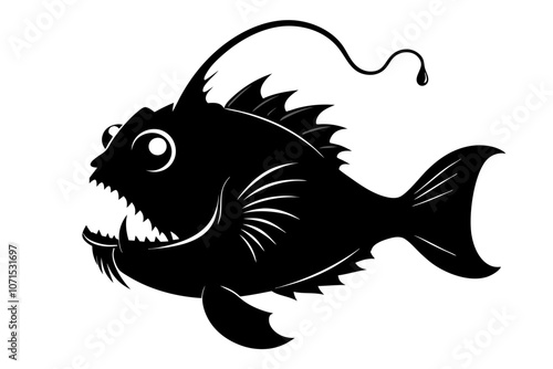 anglerfish fish silhouette vector black on a white background