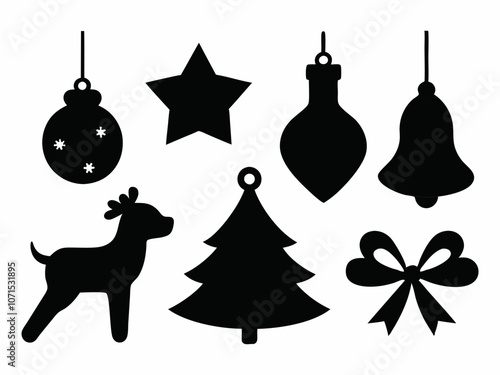 set of Christmas decorations vector silhouette back on white background