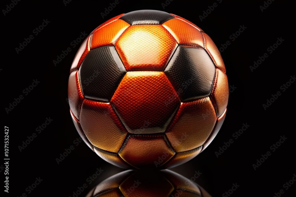 Fototapeta premium Soccer Ball Detail on Black Background - AI Food Photography