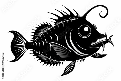 anglerfish fish silhouette vector black on a white background