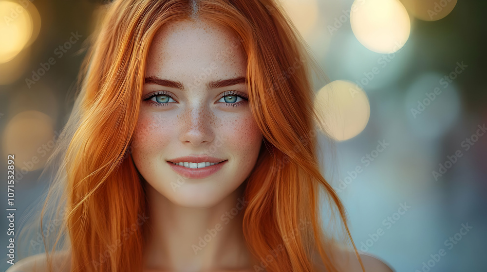 Smiling Redhead Woman Portrait - Realistic Photo Smiling Redhead Woman Portrait - Realistic Photo