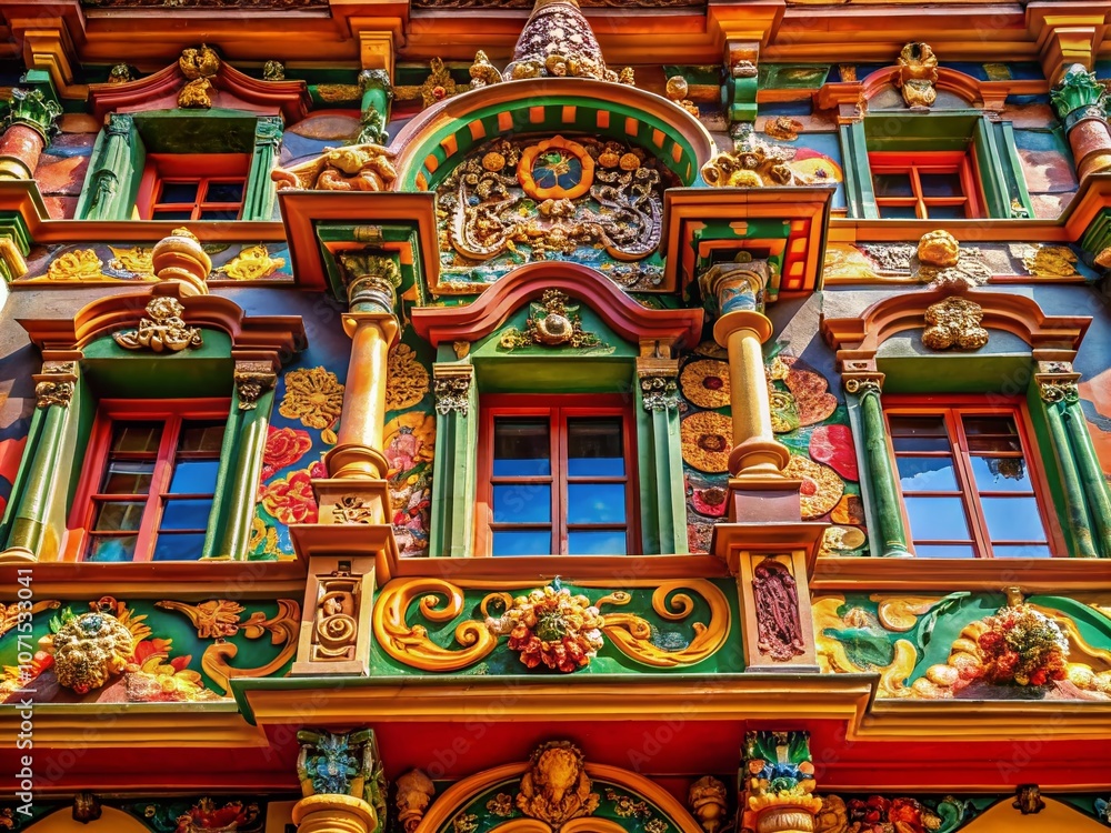 Obraz premium Stockalperpalast Brig's intricate details unveiled through macro photography, revealing Swiss history.