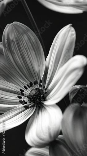 Black and white close-up of a daisy flower
