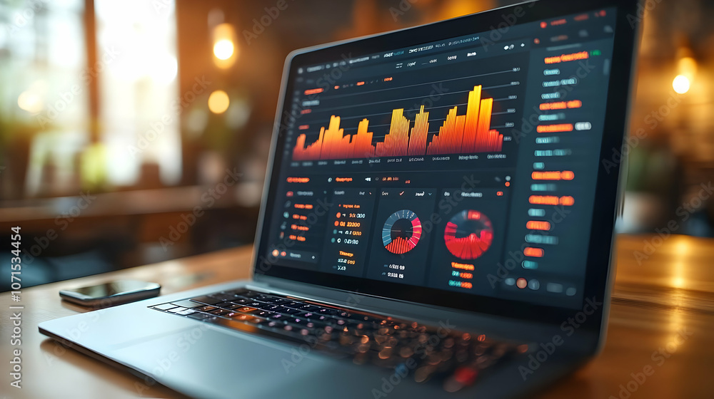 Laptop Screen with Data Charts - Realistic Image Laptop Screen with Data Charts - Realistic Image