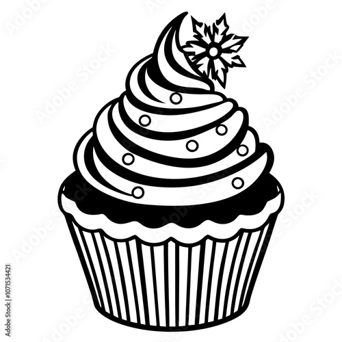 Christmas Cupcake Black Clipart.