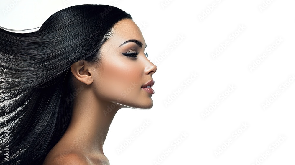 Obraz premium Elegant Woman with Flowing Hair in Profile View