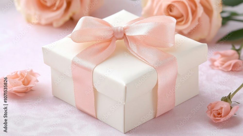 Small gift box with ribbon, on a clean background with space for text, ideal for holiday messaging. Small gift box with ribbon, on a clean background with space for text, ideal for holiday messaging.