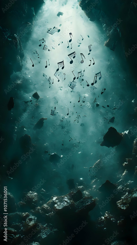 Fototapeta premium Illustration Music Notes Dark Cave Abstract Background
