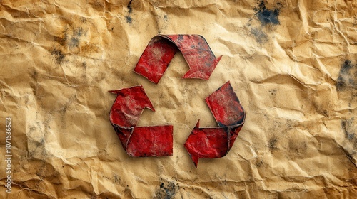 Vintage Recycling Symbol on Aged Paper
