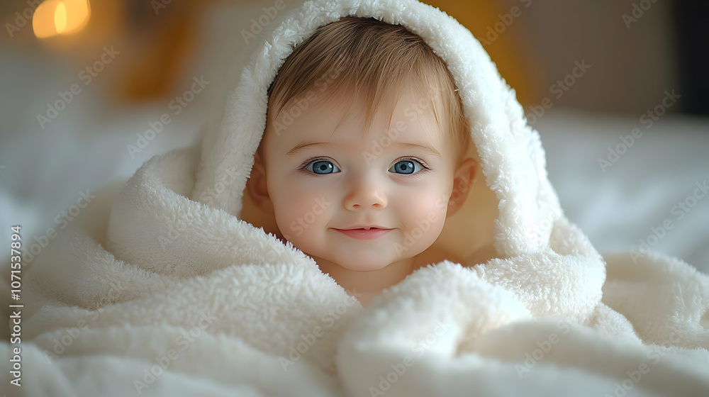 Cute Baby in a White Blanket - Realistic Photo Cute Baby in a White Blanket - Realistic Photo
