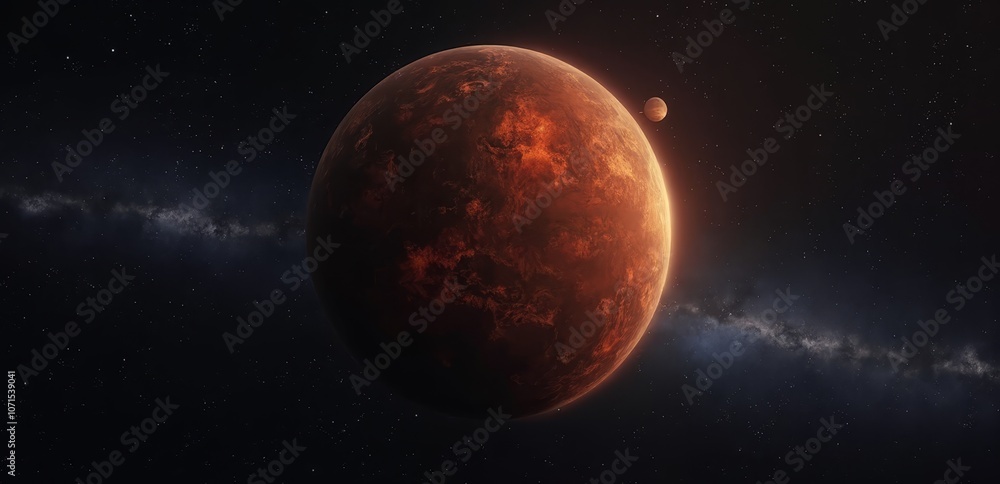 Fototapeta premium An artist's impression of a red planet with a moon in the background