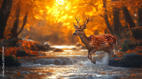 Spotted Deer Leaping Throug...