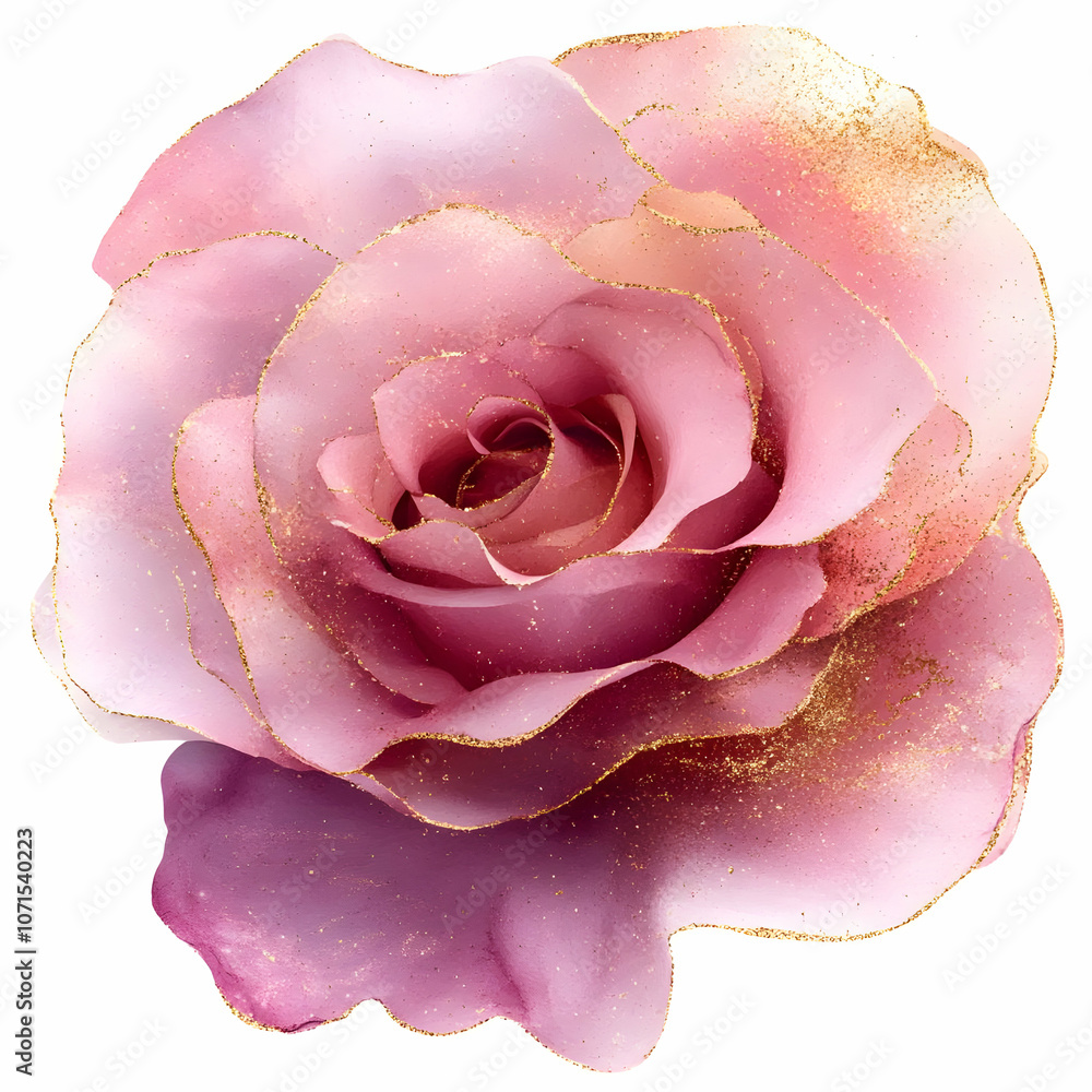 Illustration - Pink Rose with Gold Glitter Illustration - Pink Rose with Gold Glitter