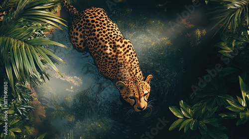 cheetah drinking water from river 