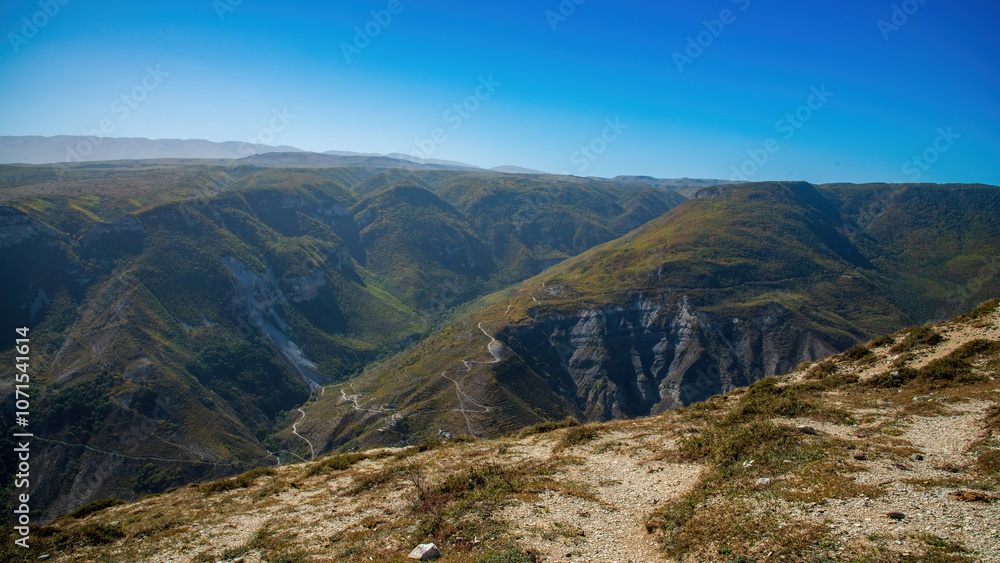 mountains covered with vegetation against a blue sky. natural light mountains covered with vegetation against a blue sky. natural light