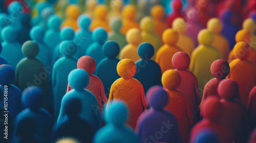 Colorful crowd of miniature figures representing diversity and unity, ideal for social concepts. photo