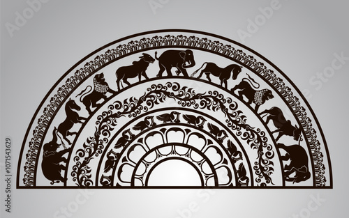 Sri Lanka Anuradhapura sandakadapahana, moonstones   vector illustrations   