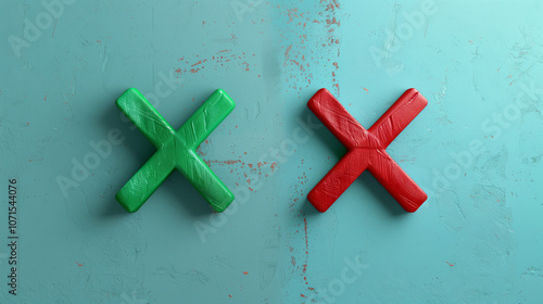 Green checkmark and red x sign