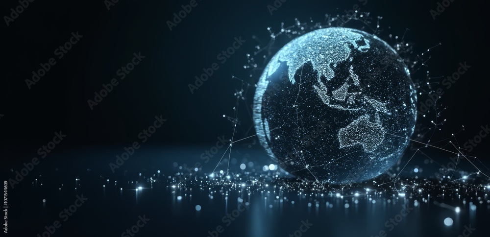 Fototapeta premium A blue globe with a network of dots around it