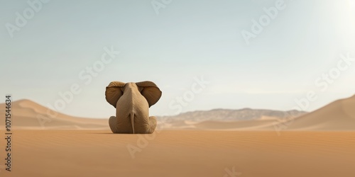 Elephant sitting alone in the dessert. Ai generative art