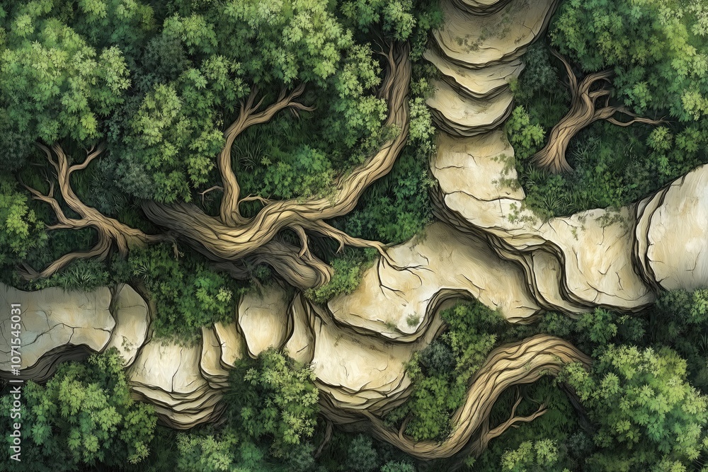 Naklejka premium Mountain Forest Path Valley Wilderness Road Tabletop RPG Level Map, Fantasy Roleplaying Exterior Dungeon Battlemap, Adventure Games Encounters, Gaming Art Design, TTRPG Buildings Architecture Concept
