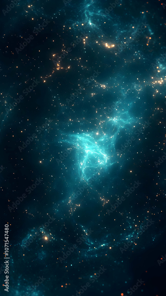 Obraz premium Abstract Background - Cosmic Teal Nebula, Stars, and Dust